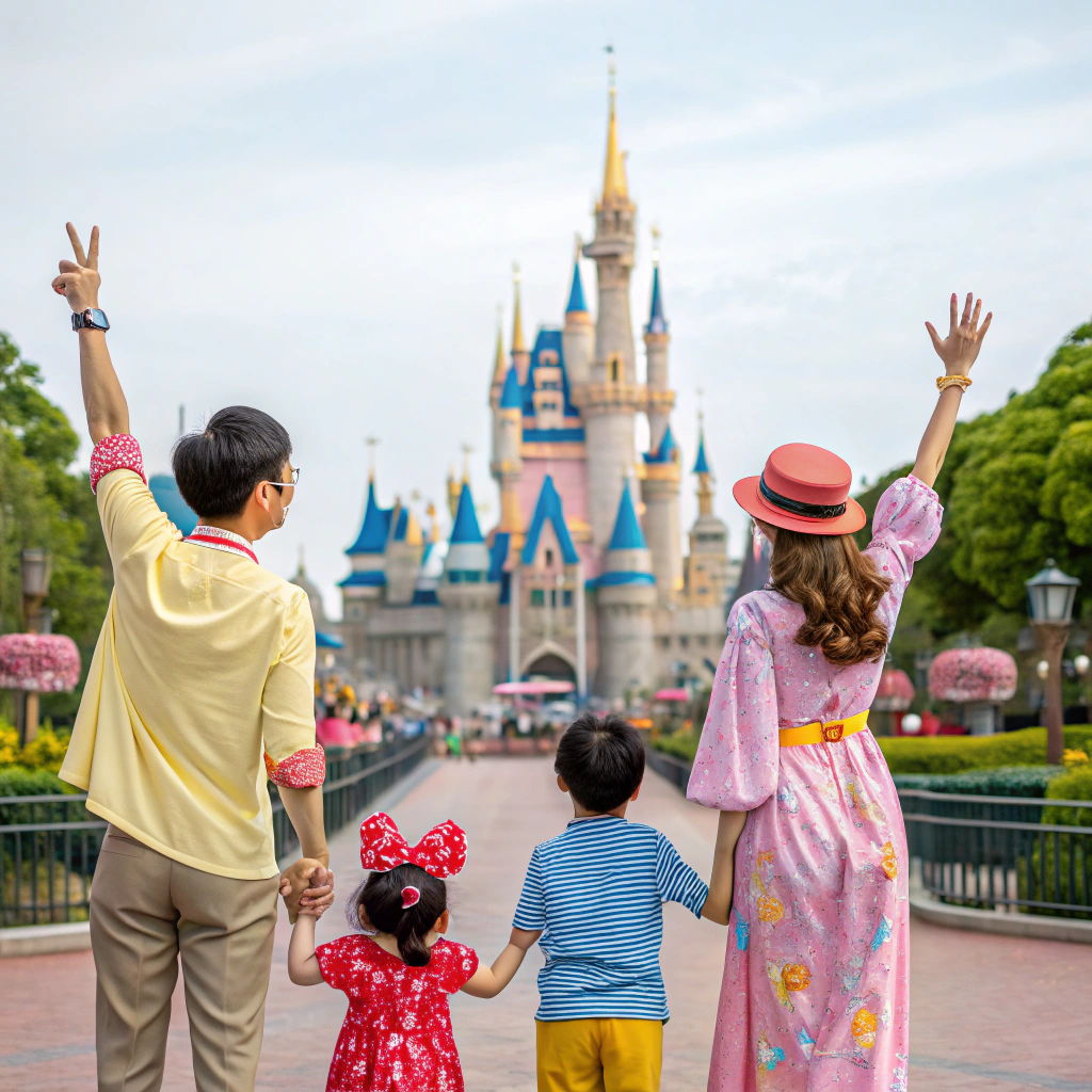 a happy family in disneyland tokyo